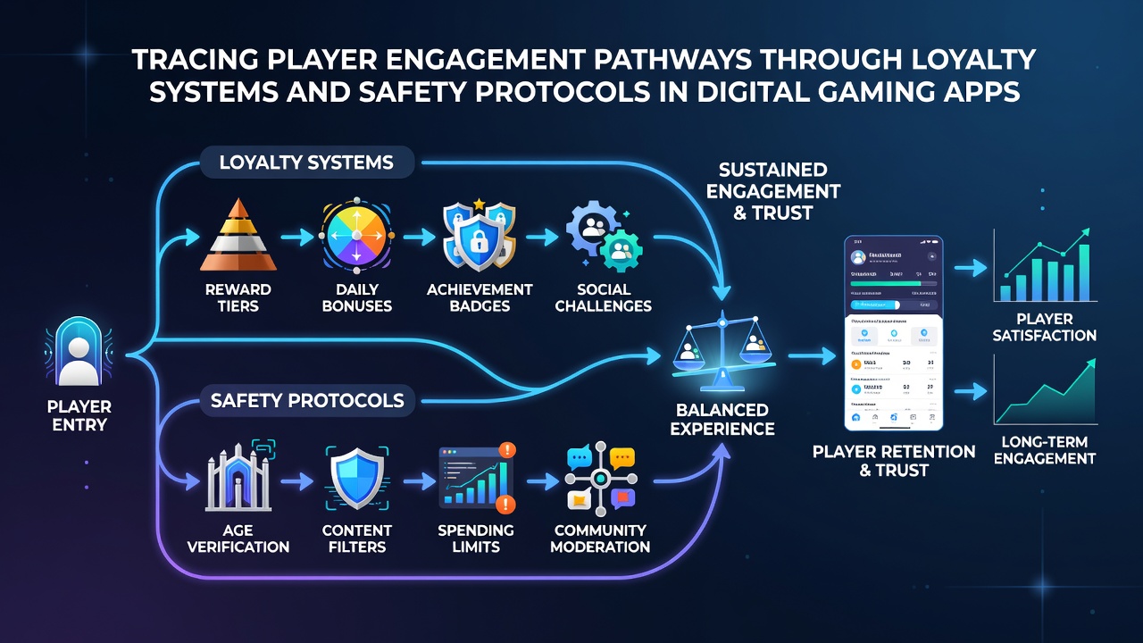 Grafiek die spelertrajecten en veiligheidschecks in gaming apps illustreert